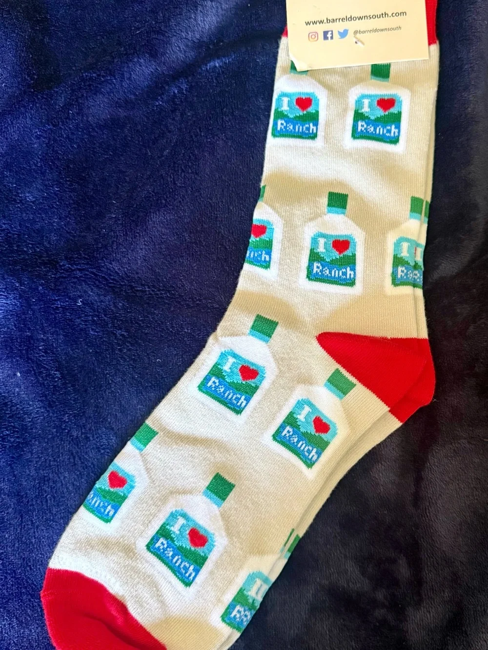 Cream Crew Socks with Red Accents - 'I ♥ Ranch'
